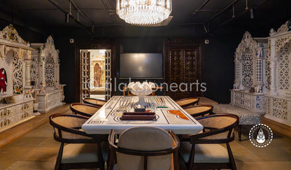 Dining Table 31" | Swiss White With Inlay Stones