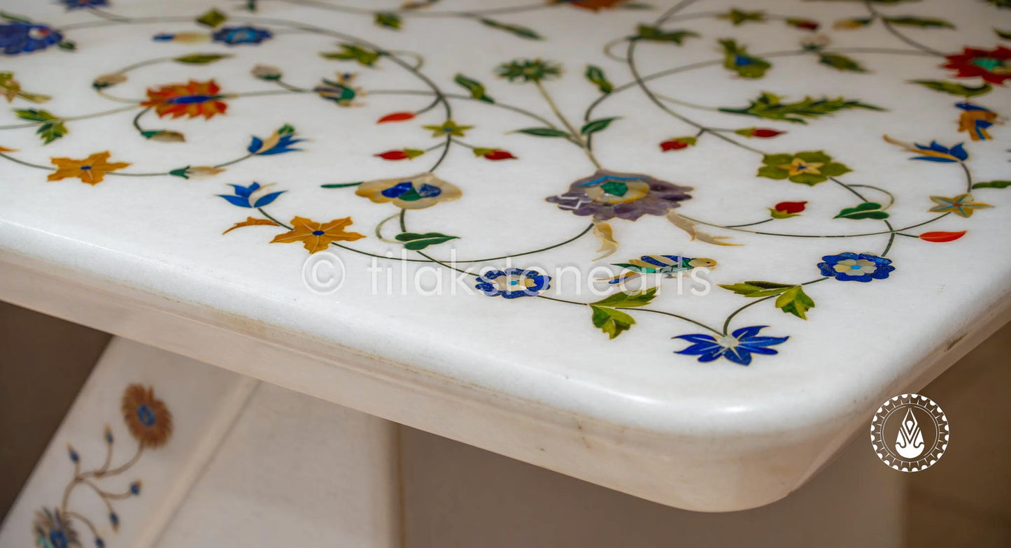 Dining Table 32" | Swiss White With Inlay