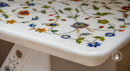 Dining Table 32" | Swiss White With Inlay