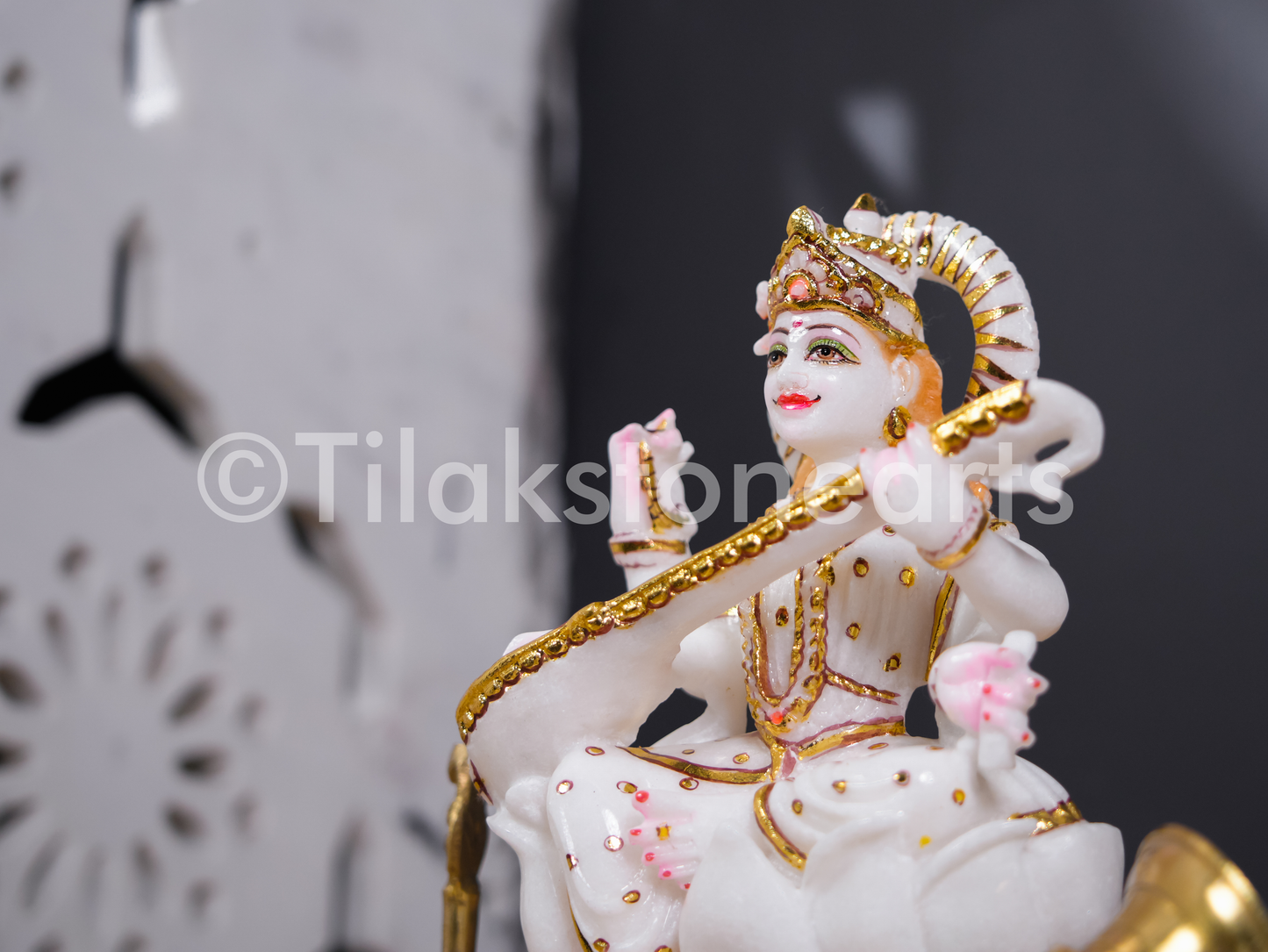 Saraswati Mata 9" Vietnam Pure White Marble Idol