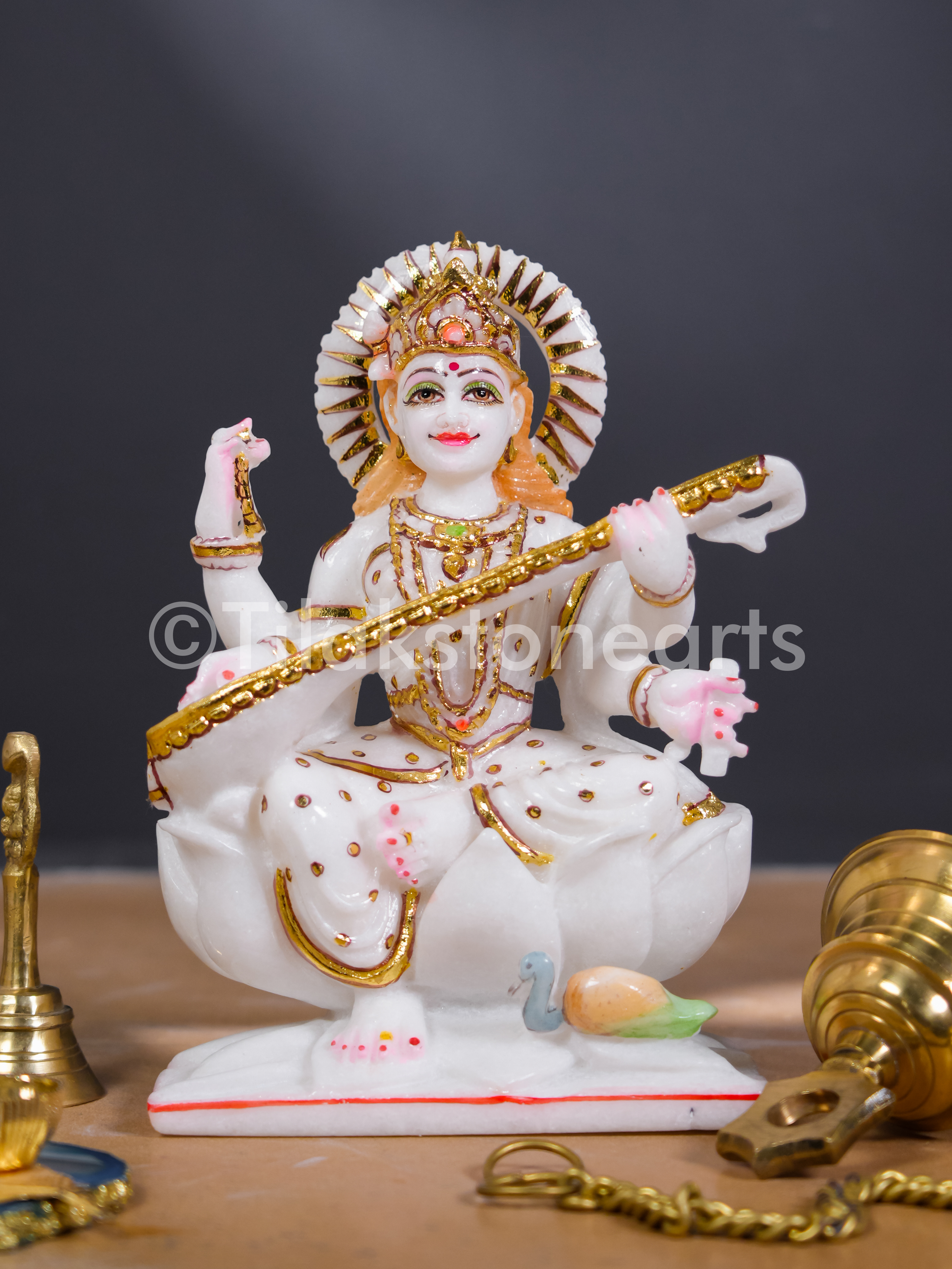 Saraswati Mata 9" Vietnam Pure White Marble Idol