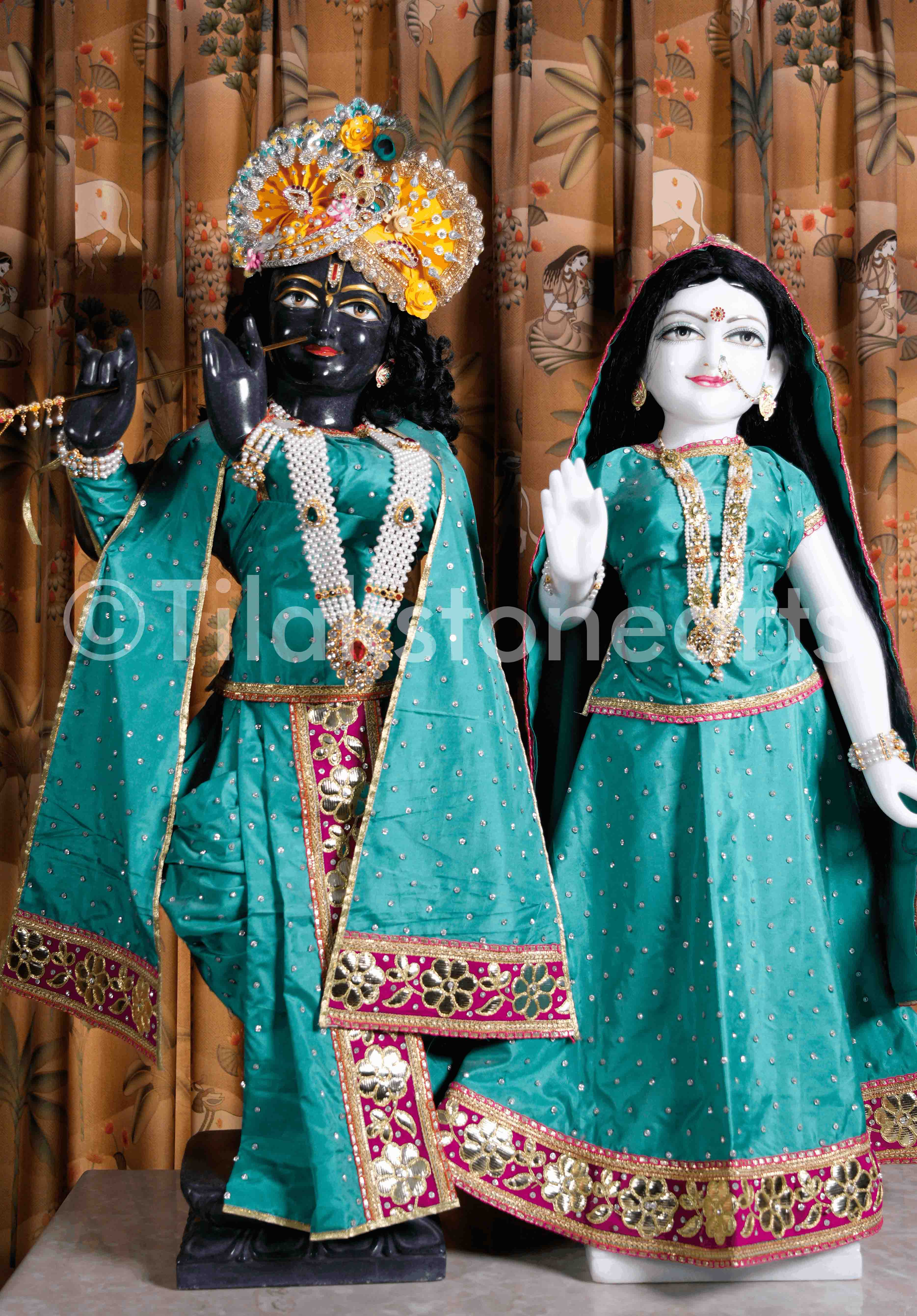 Isckon Radha Krishna 38" Vietnam Pure White & Natural Black Marble Idol