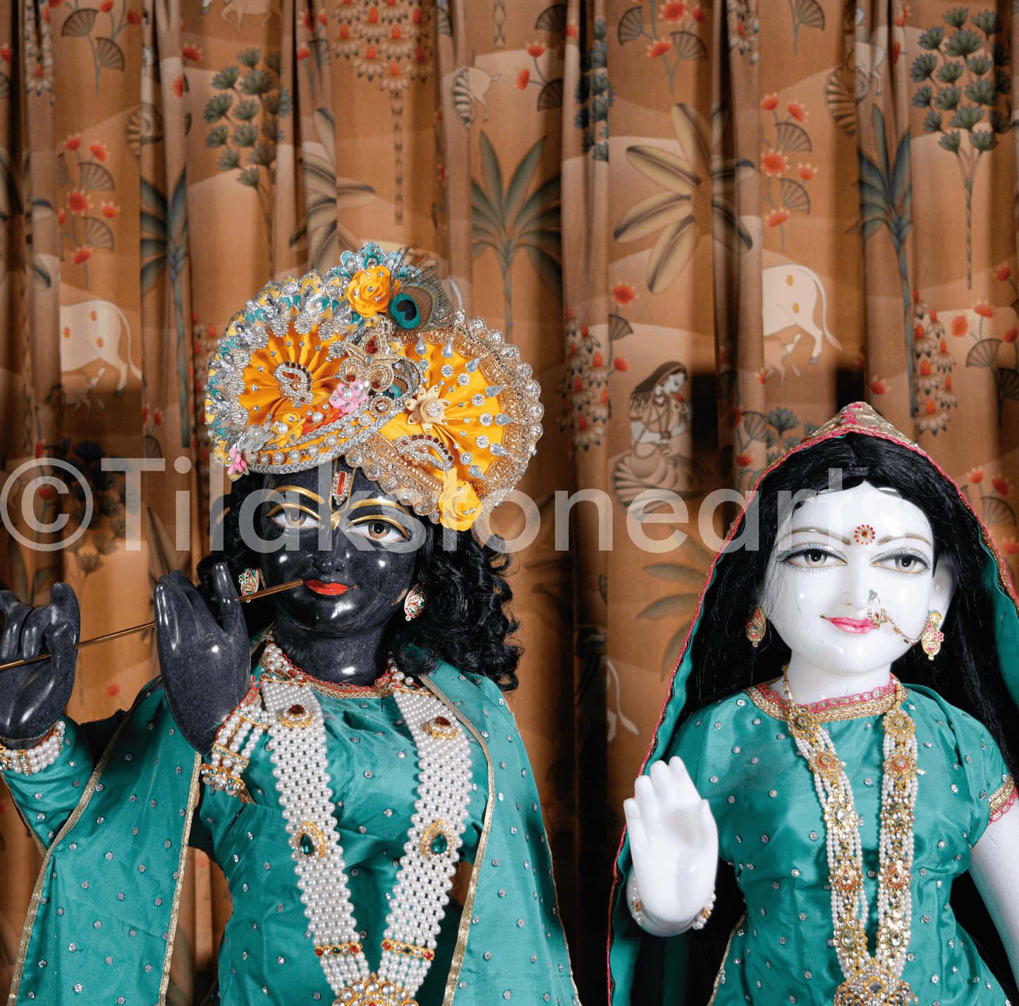 Isckon Radha Krishna 38" Vietnam Pure White & Natural Black Marble Idol