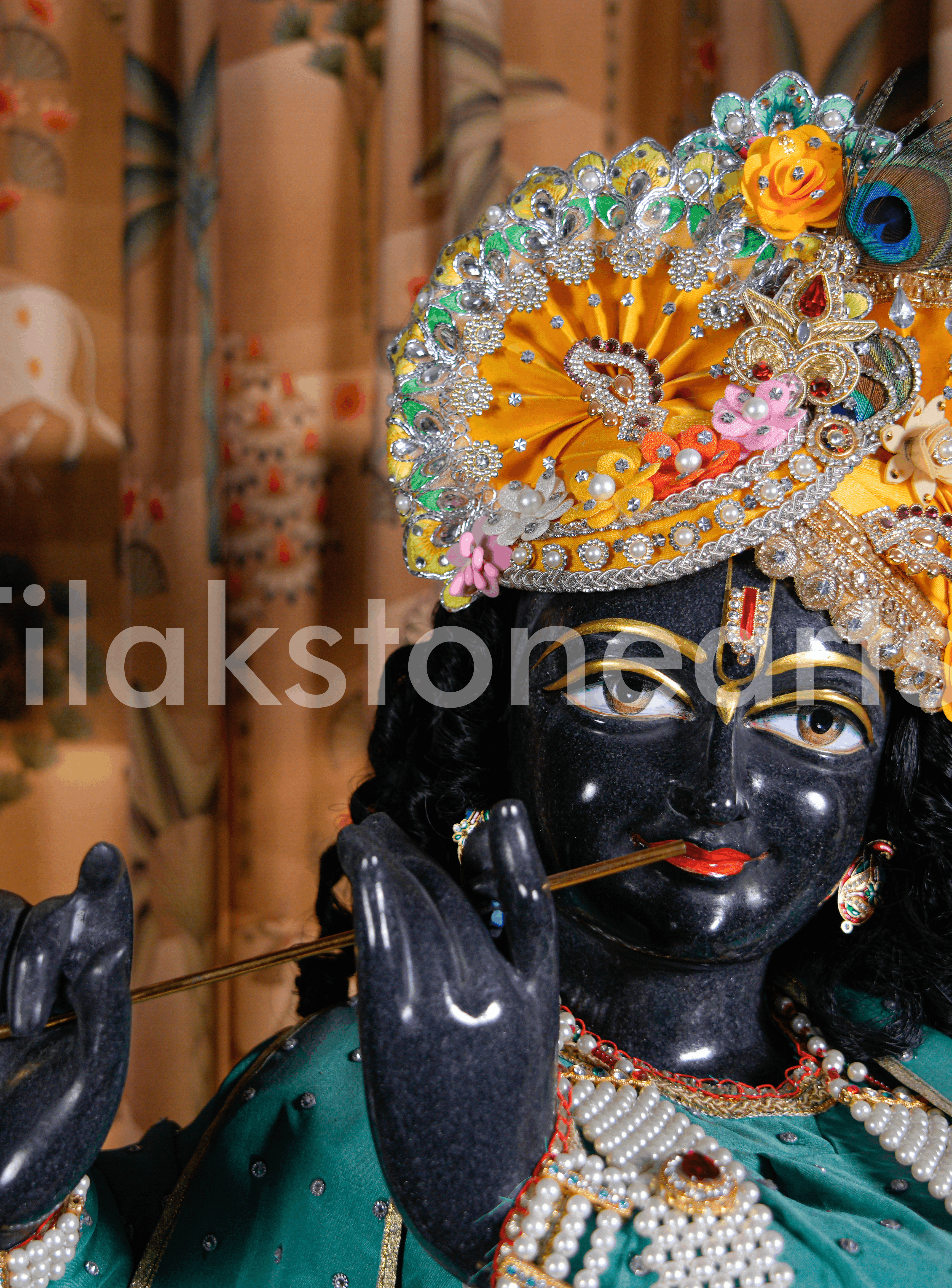 Isckon Radha Krishna 38" Vietnam Pure White & Natural Black Marble Idol