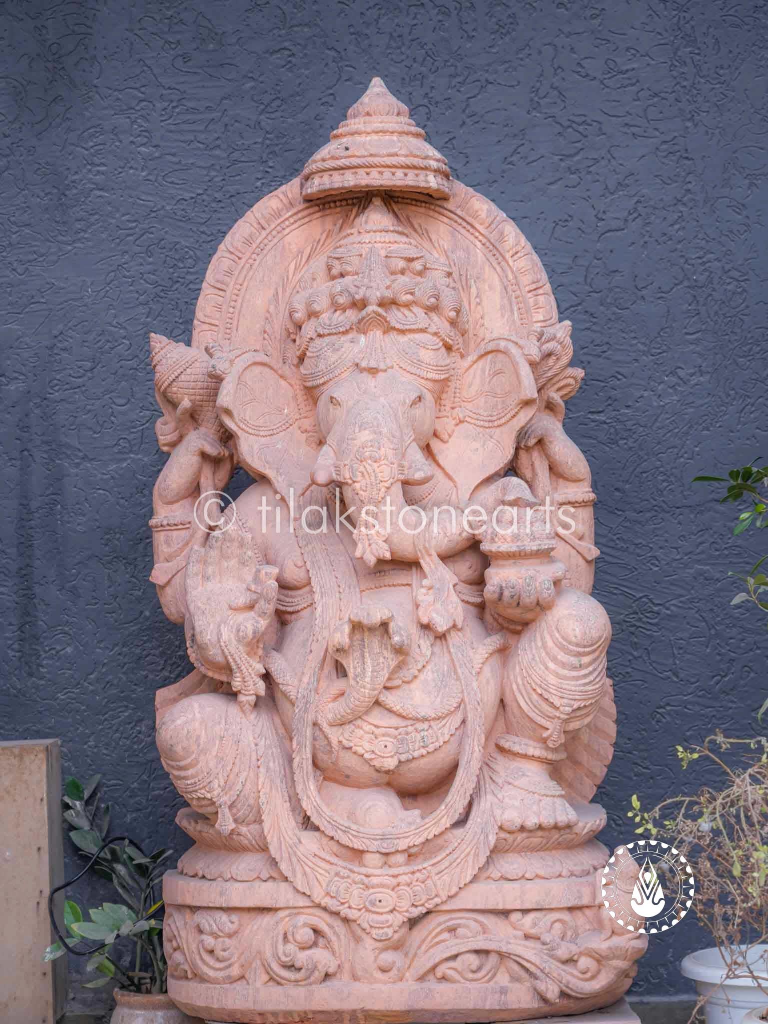 Vighnaharta Ganesha 56" | Red Sandstone