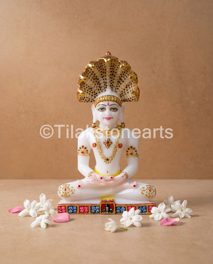 Parshwanath Bhagwan Jain God 9" Vietnam Pure White Marble Idol