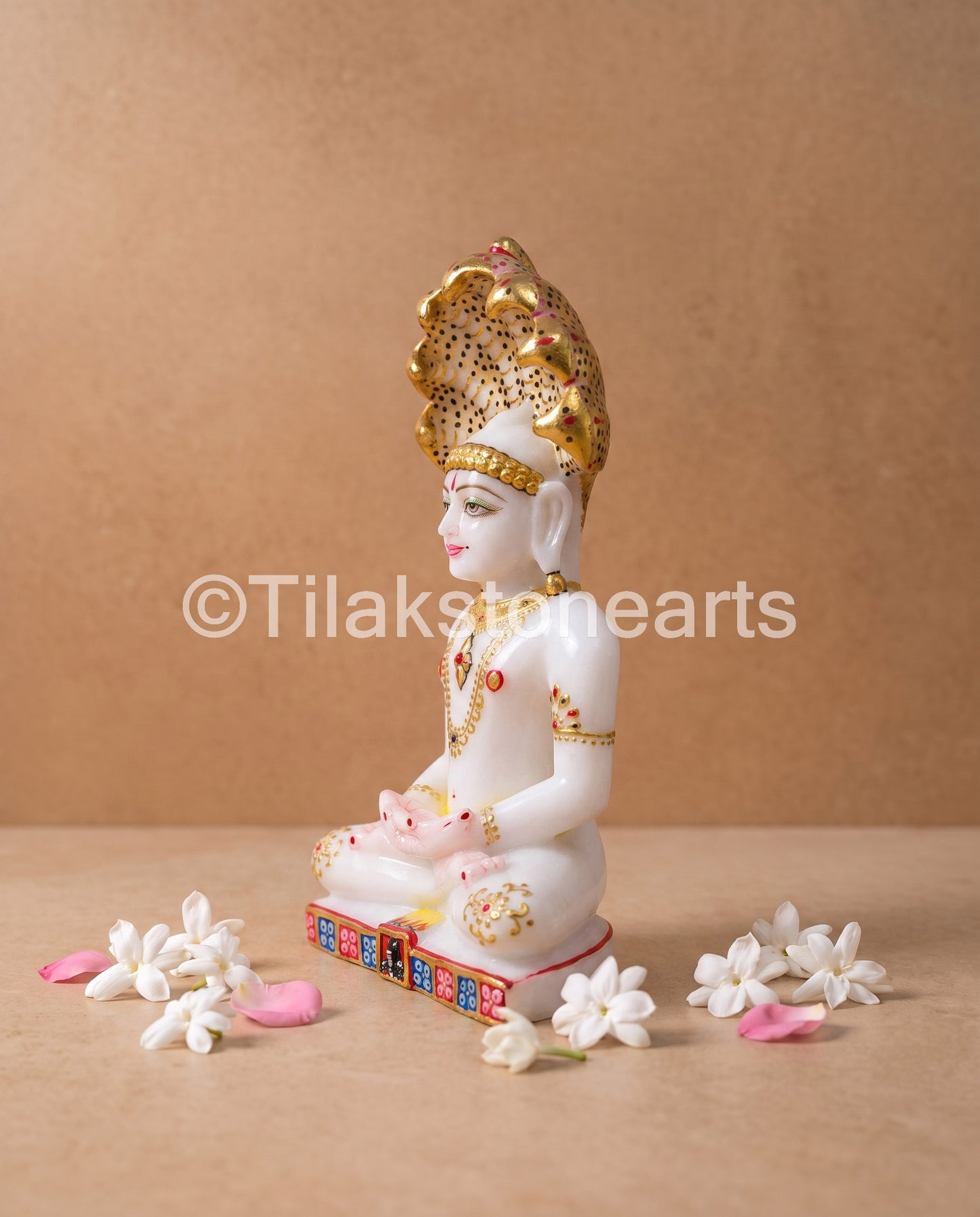 Parshwanath Bhagwan Jain God 9" Vietnam Pure White Marble Idol