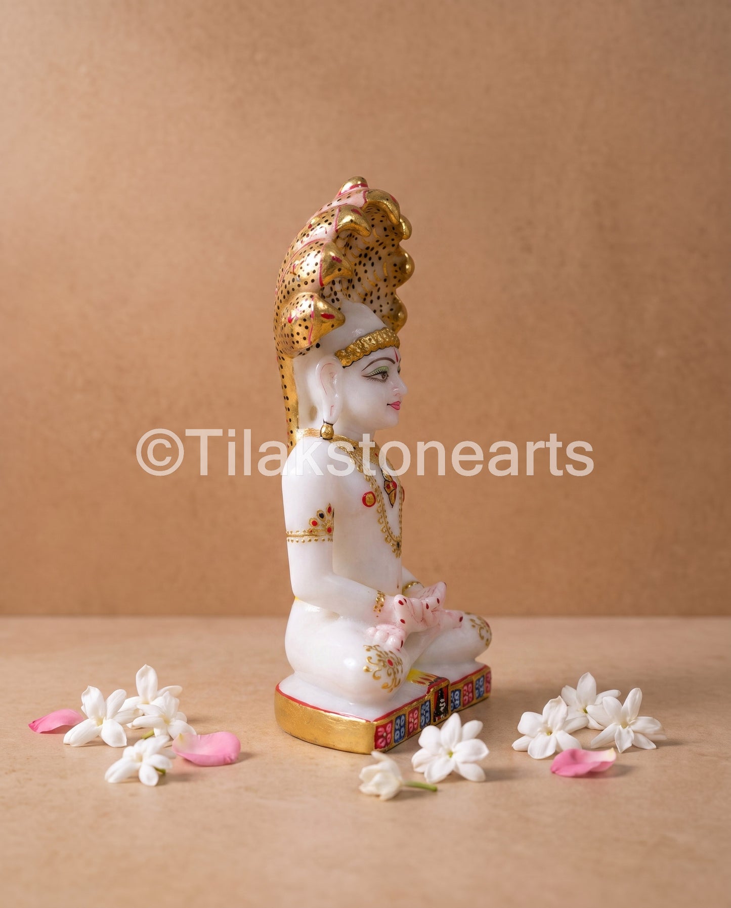 Parshwanath Bhagwan Jain God 9" Vietnam Pure White Marble Idol