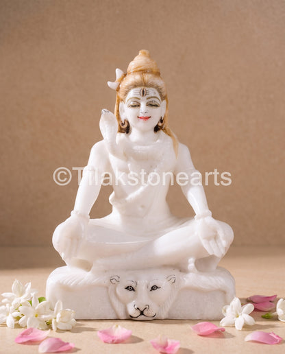 Lord Yogi Shiva 9" Vietnam Pure White Marble Idol