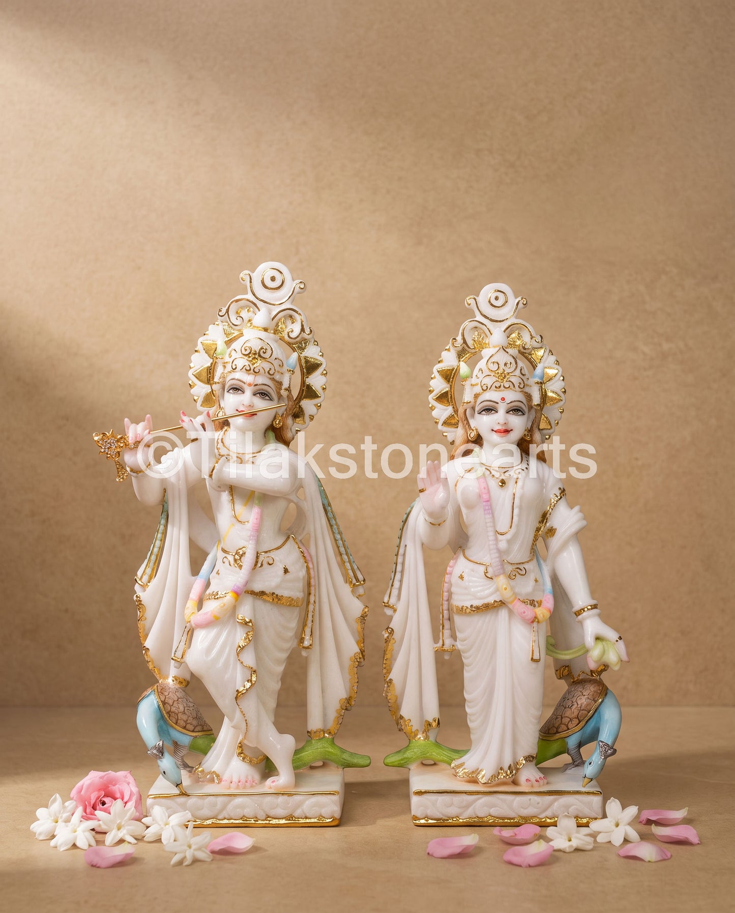 The Divine Radha Krishna Jodi 15" Vietnam Pure White Marble Idol