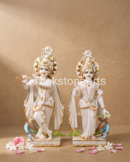 The Divine Radha Krishna Jodi 15" Vietnam Pure White Marble Idol
