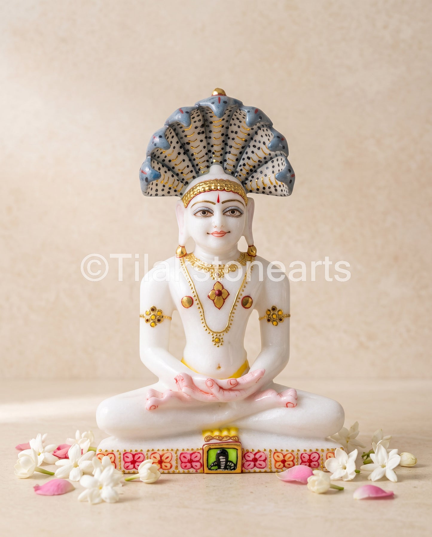 Parshwanath Bhagwan Jain God 11" Vietnam Pure White Marble Idol