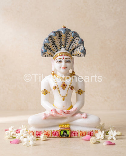 Parshwanath Bhagwan Jain God 11" Vietnam Pure White Marble Idol