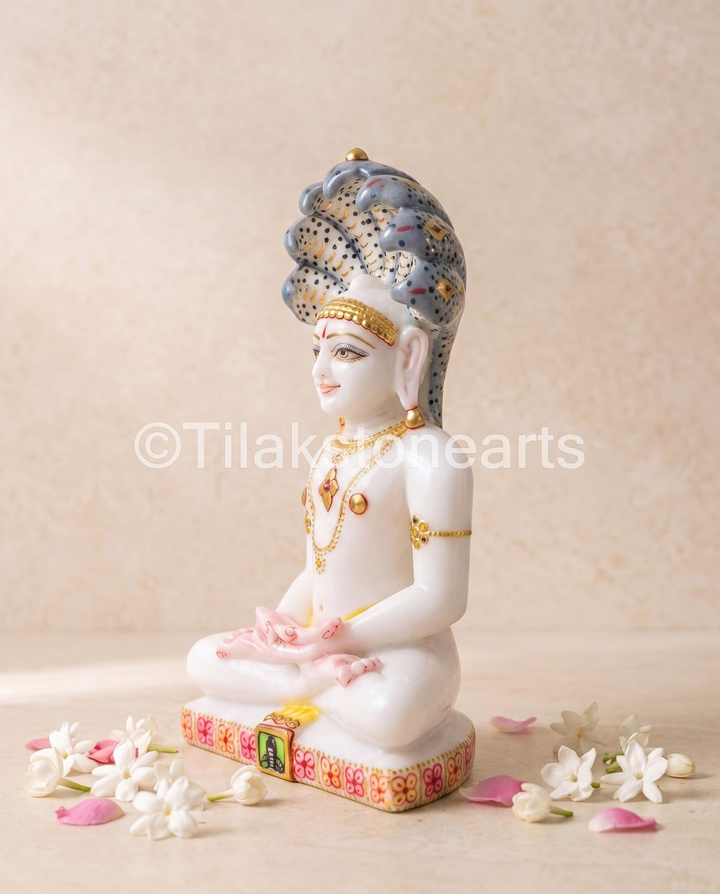 Parshwanath Bhagwan Jain God 11" Vietnam Pure White Marble Idol