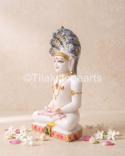 Parshwanath Bhagwan Jain God 11" Vietnam Pure White Marble Idol
