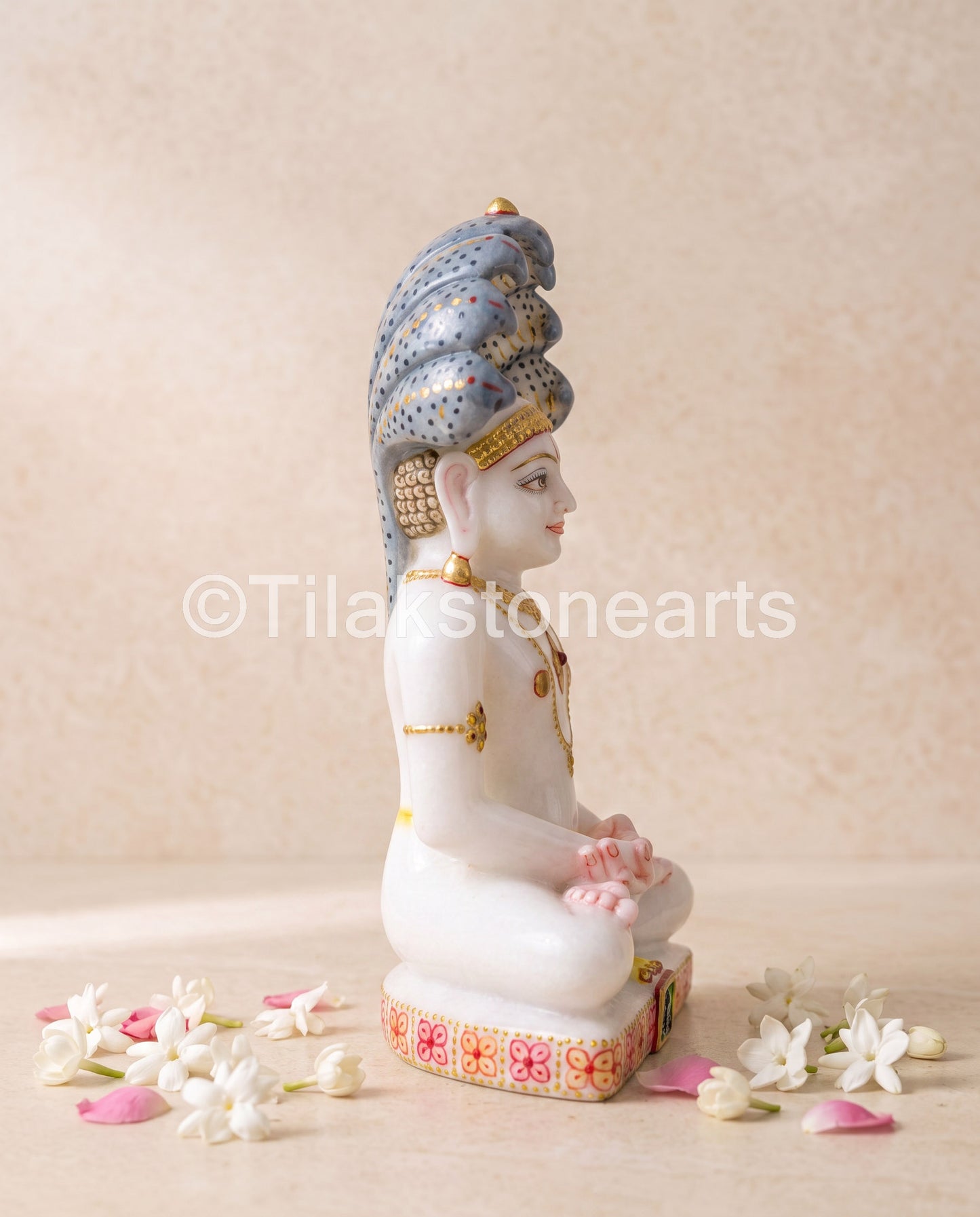 Parshwanath Bhagwan Jain God 11" Vietnam Pure White Marble Idol