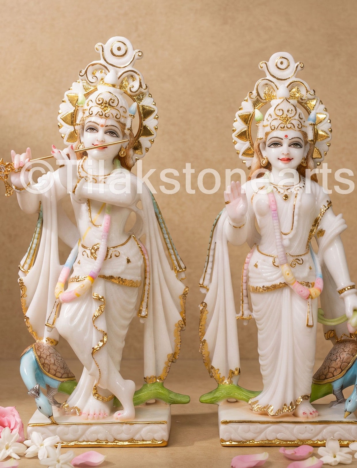 The Divine Radha Krishna Jodi 15" Vietnam Pure White Marble Idol