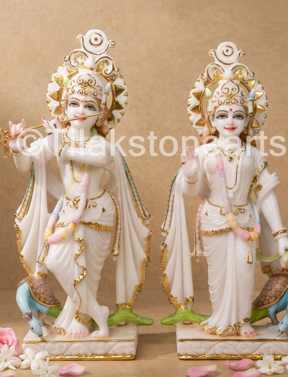 The Divine Radha Krishna Jodi 15" Vietnam Pure White Marble Idol