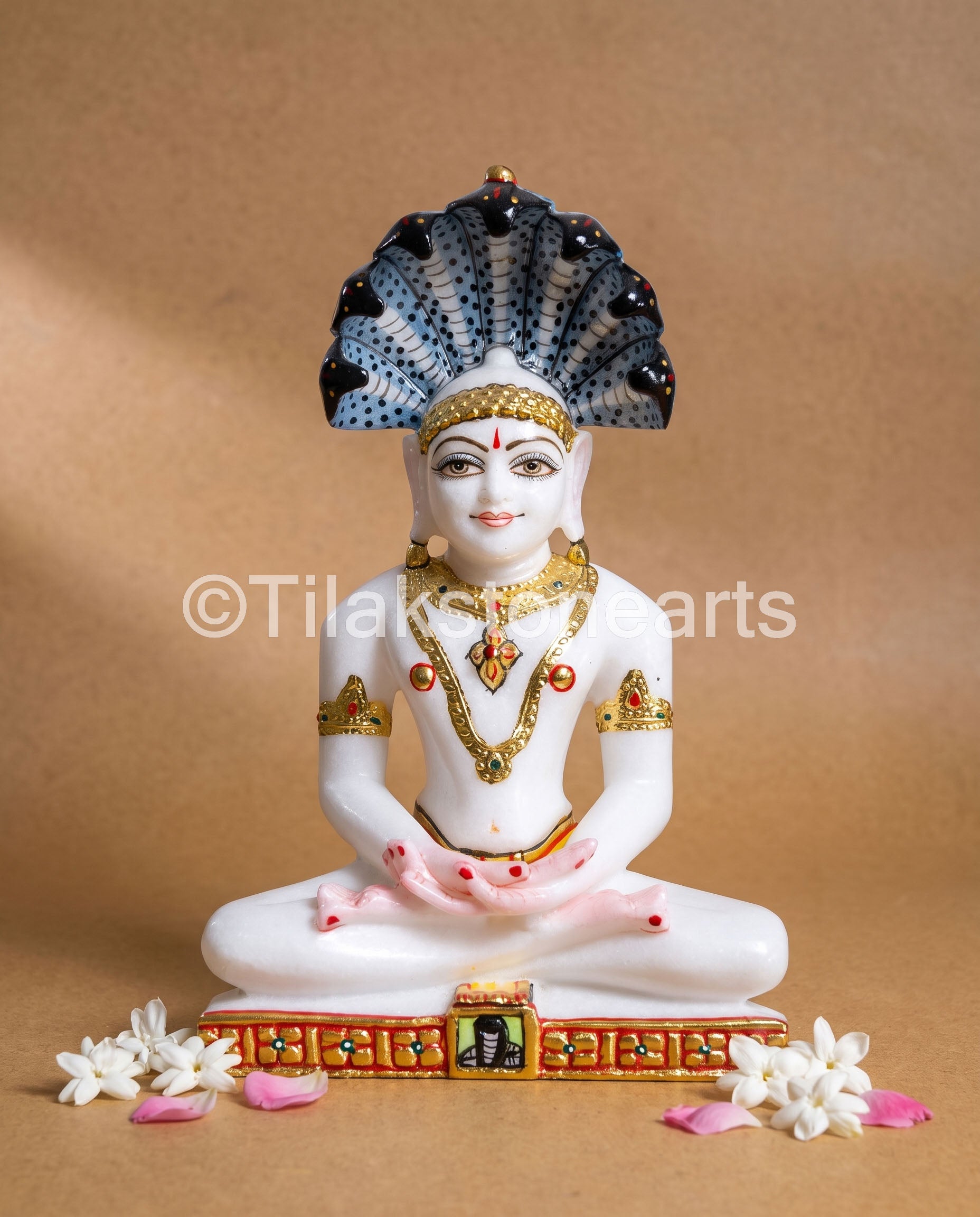 Parshwanath Bhagwan Jain God 11" Vietnam Pure White Marble Idol