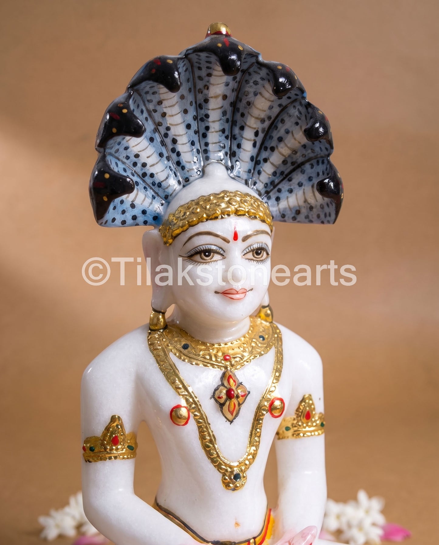 Parshwanath Bhagwan Jain God 11" Vietnam Pure White Marble Idol