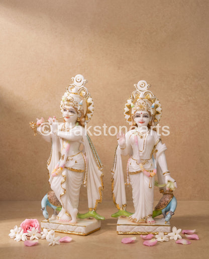 The Divine Radha Krishna Jodi 15" Vietnam Pure White Marble Idol