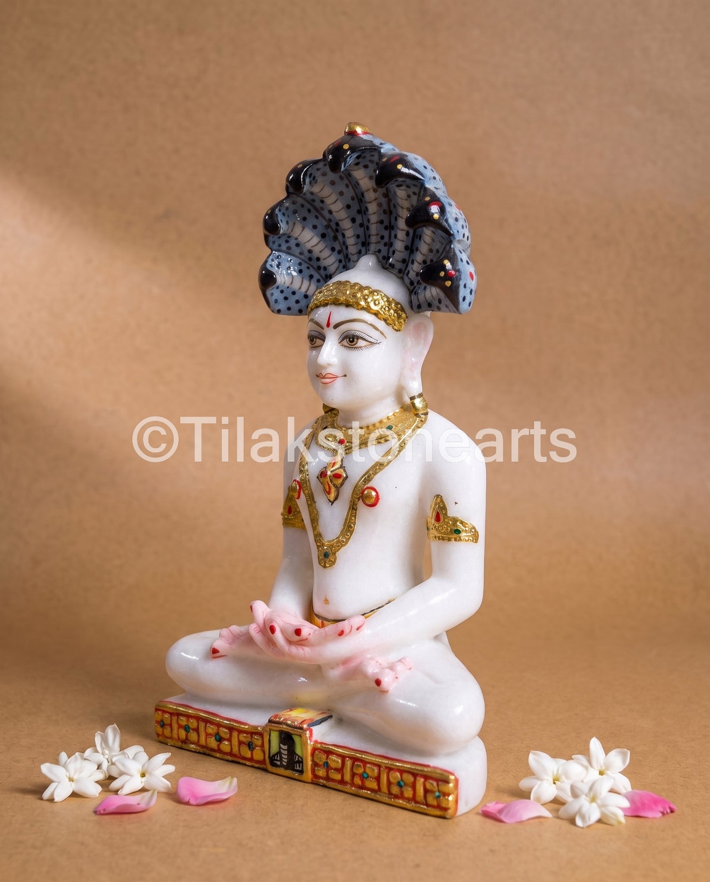 Parshwanath Bhagwan Jain God 11" Vietnam Pure White Marble Idol