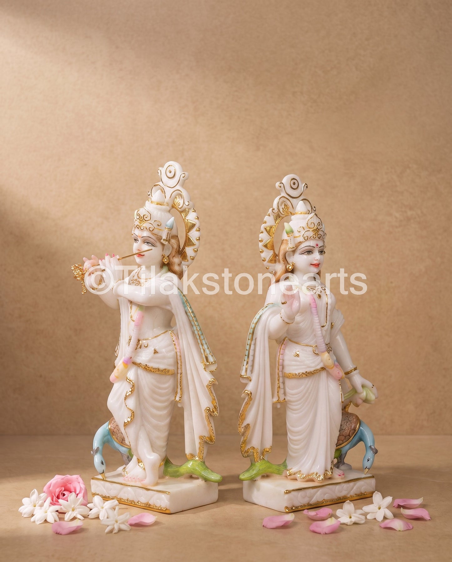 The Divine Radha Krishna Jodi 15" Vietnam Pure White Marble Idol