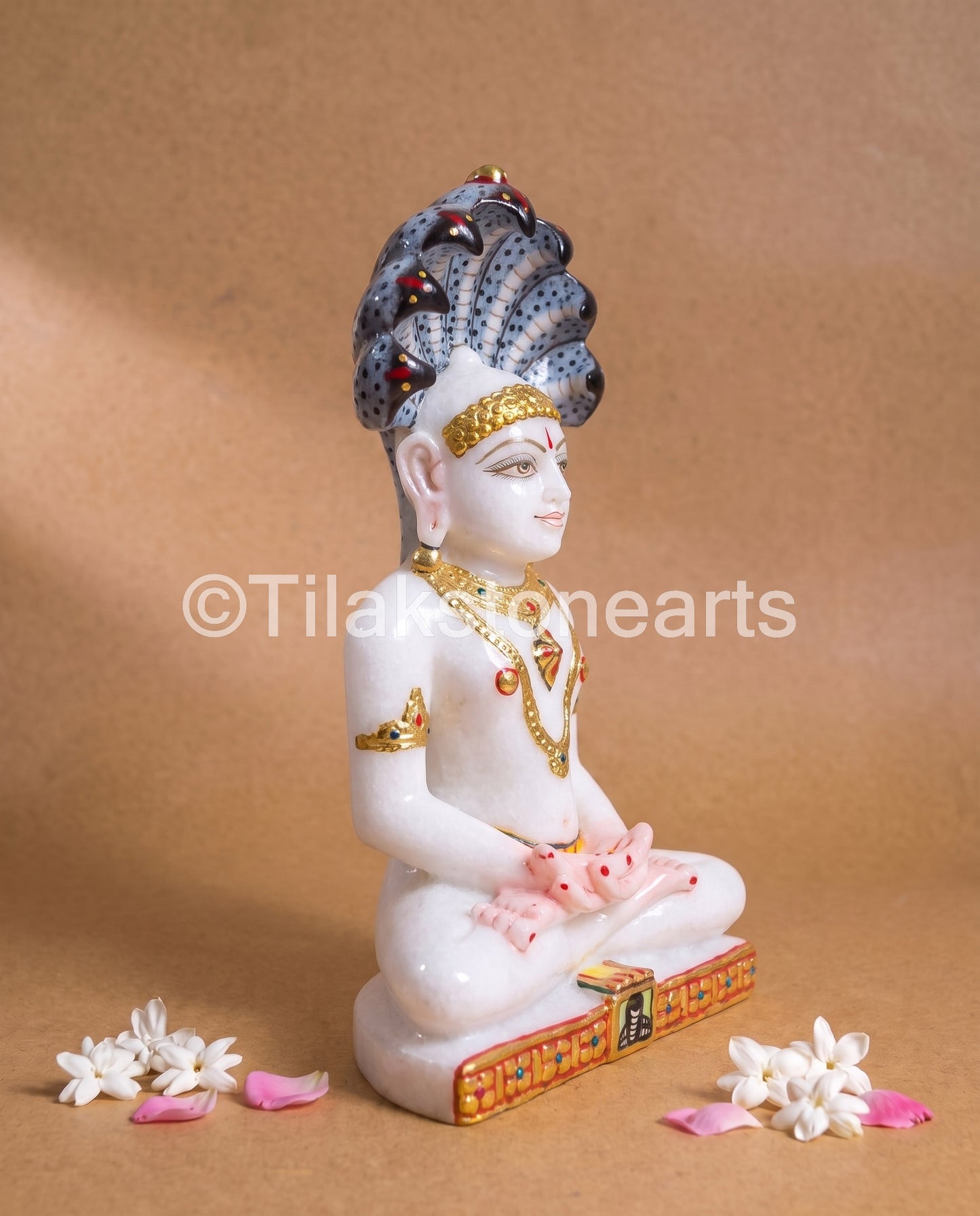 Parshwanath Bhagwan Jain God 11" Vietnam Pure White Marble Idol