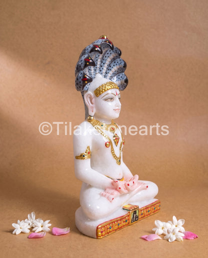Parshwanath Bhagwan Jain God 11" Vietnam Pure White Marble Idol