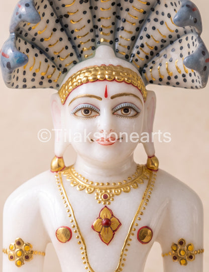Parshwanath Bhagwan Jain God 11" Vietnam Pure White Marble Idol