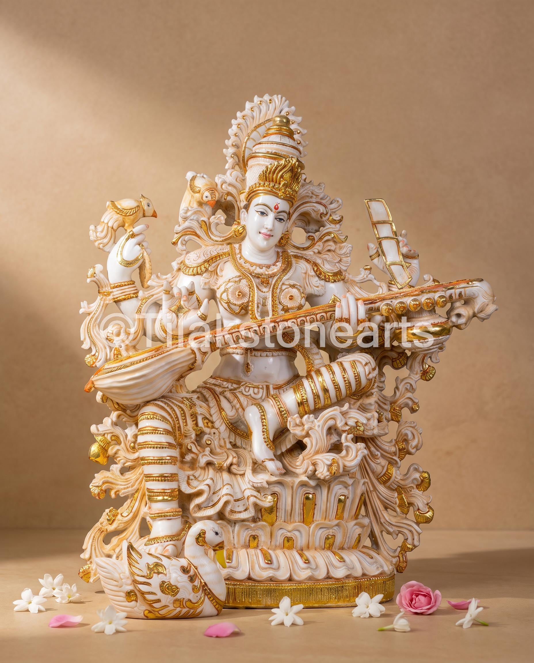 The Brahmani Saraswati Mata 34” Vietnam Pure Cultured Marble Idol