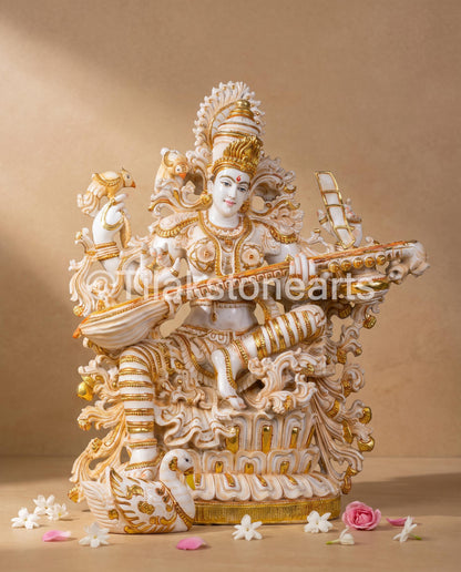 The Brahmani Saraswati Mata 34” Vietnam Pure Cultured Marble Idol