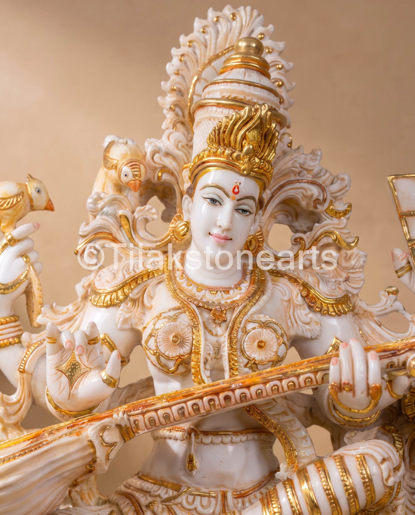 The Brahmani Saraswati Mata 34” Vietnam Pure Cultured Marble Idol