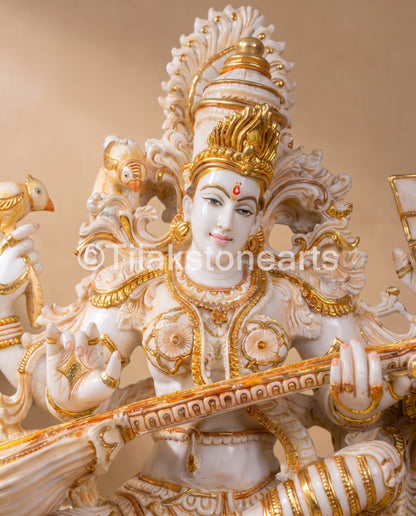 The Brahmani Saraswati Mata 34” Vietnam Pure Cultured Marble Idol