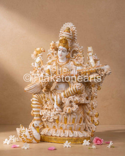 The Brahmani Saraswati Mata 34” Vietnam Pure Cultured Marble Idol