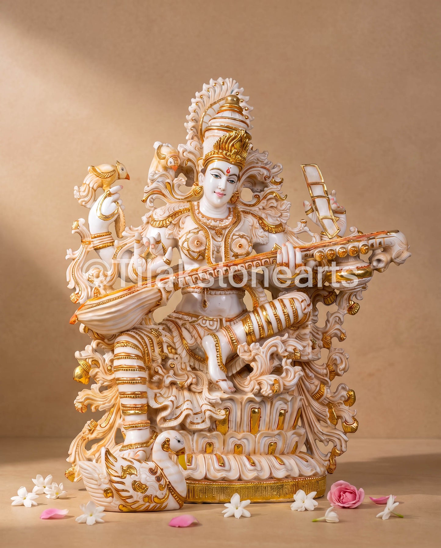 The Brahmani Saraswati Mata 34” Vietnam Pure Cultured Marble Idol