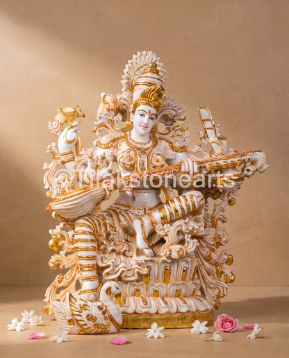 The Brahmani Saraswati Mata 34” Vietnam Pure Cultured Marble Idol