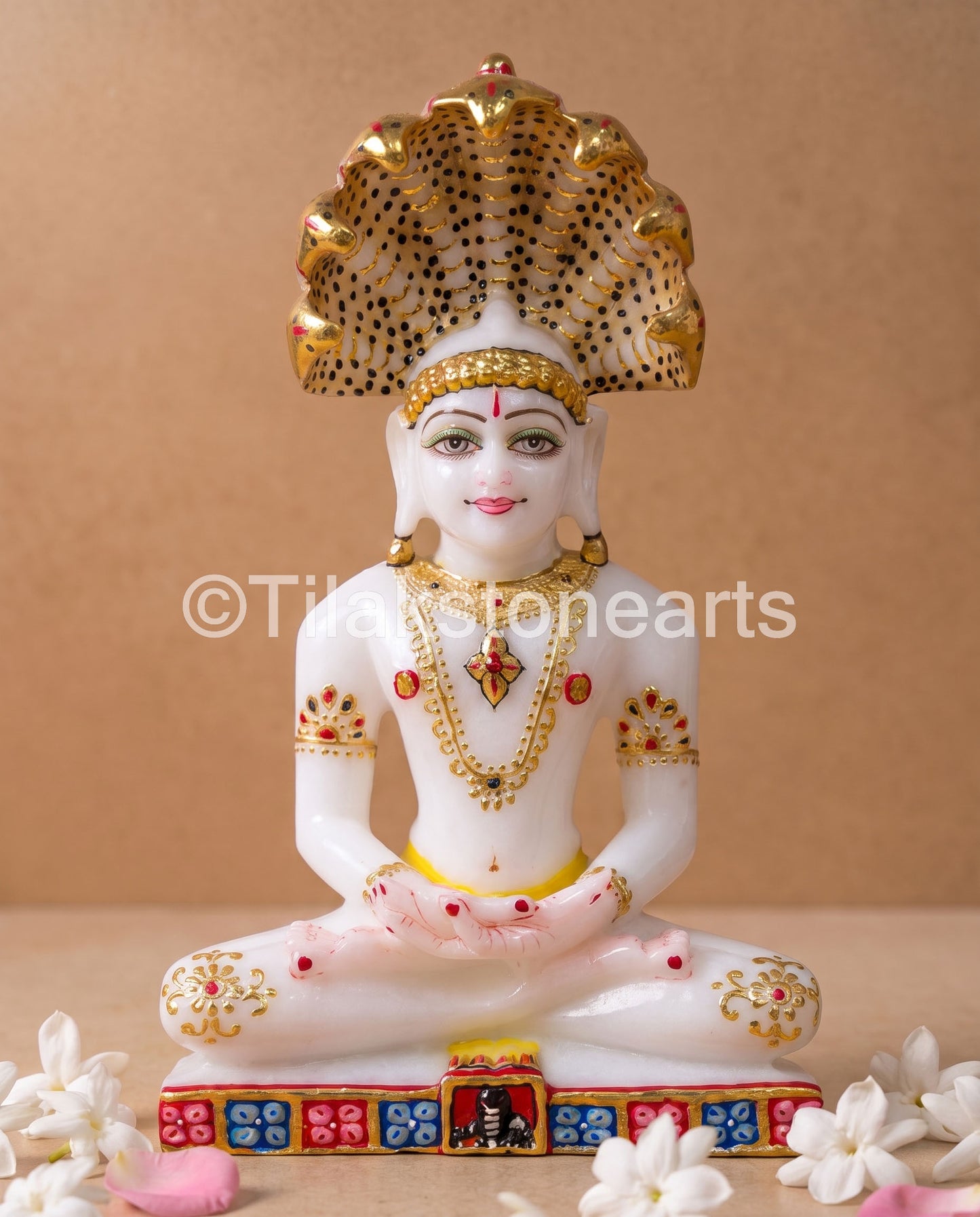 Parshwanath Bhagwan Jain God 9" Vietnam Pure White Marble Idol