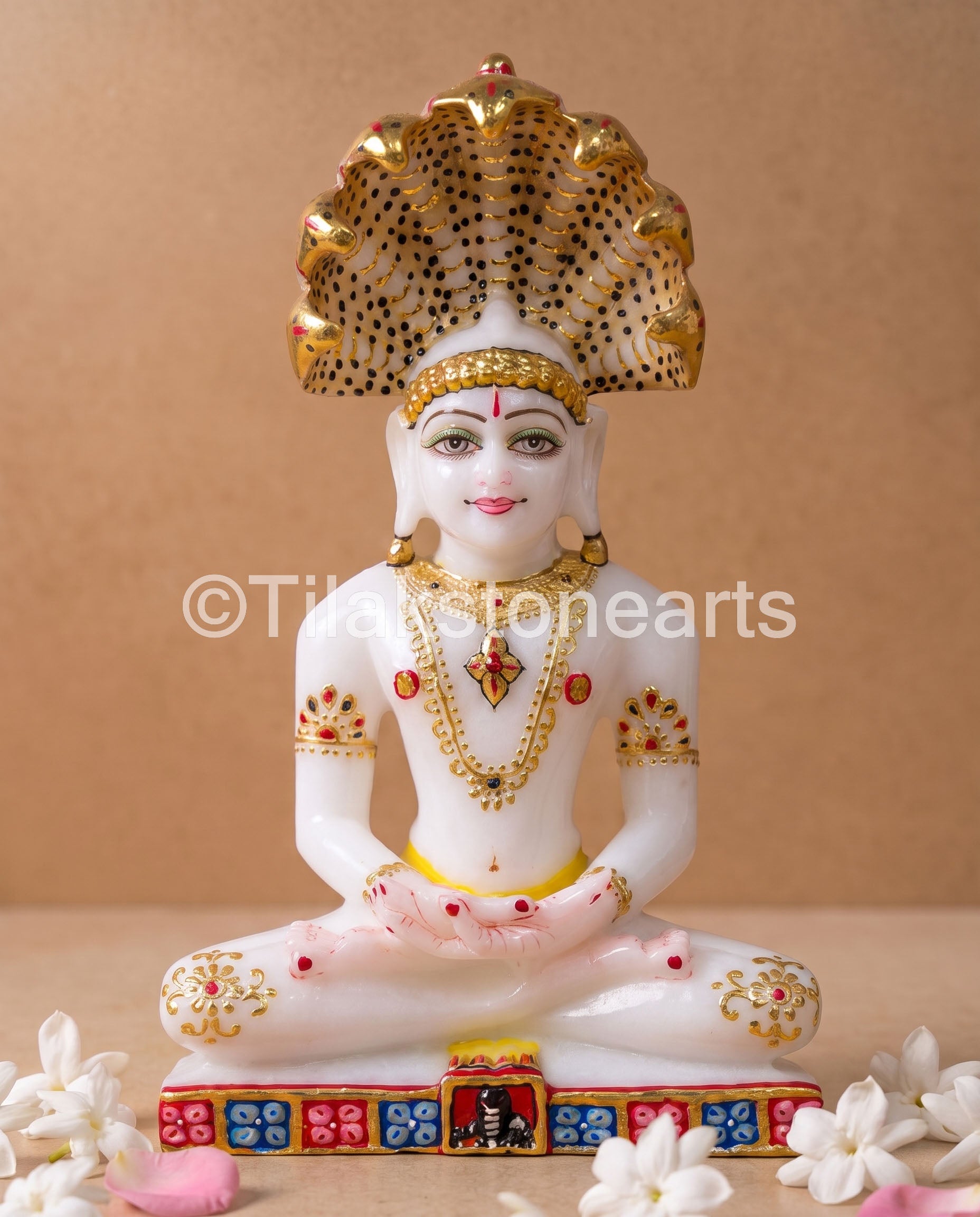 Parshwanath Bhagwan Jain God 9" Vietnam Pure White Marble Idol