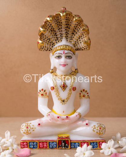 Parshwanath Bhagwan Jain God 9" Vietnam Pure White Marble Idol
