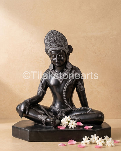 Divine Gautam Buddh 27" Pure Natural Black Stone Idol