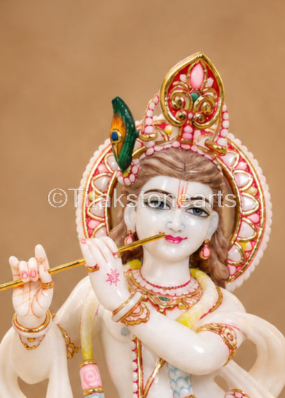 The Divine Murlidhar Krishna Ji 18” Vietnam Pure White Marble Idol