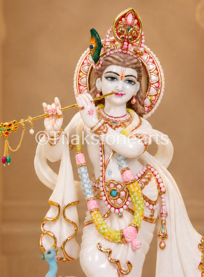 The Divine Murlidhar Krishna Ji 18” Vietnam Pure White Marble Idol