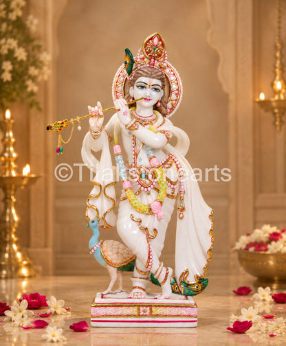 The Divine Murlidhar Krishna Ji 18” Vietnam Pure White Marble Idol