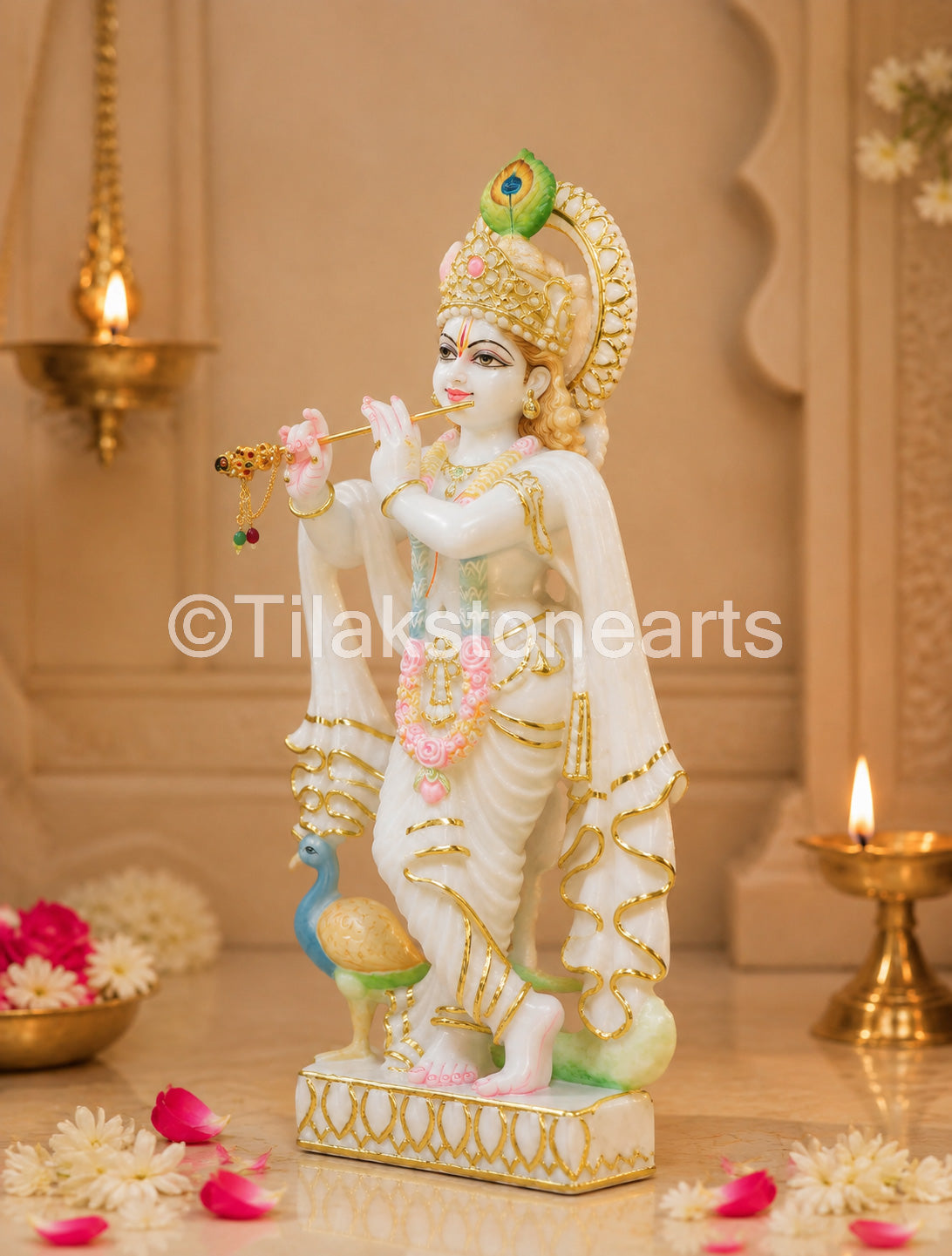 The Divine Murlidhar Krishna Ji 18” Vietnam Pure White Marble Idol