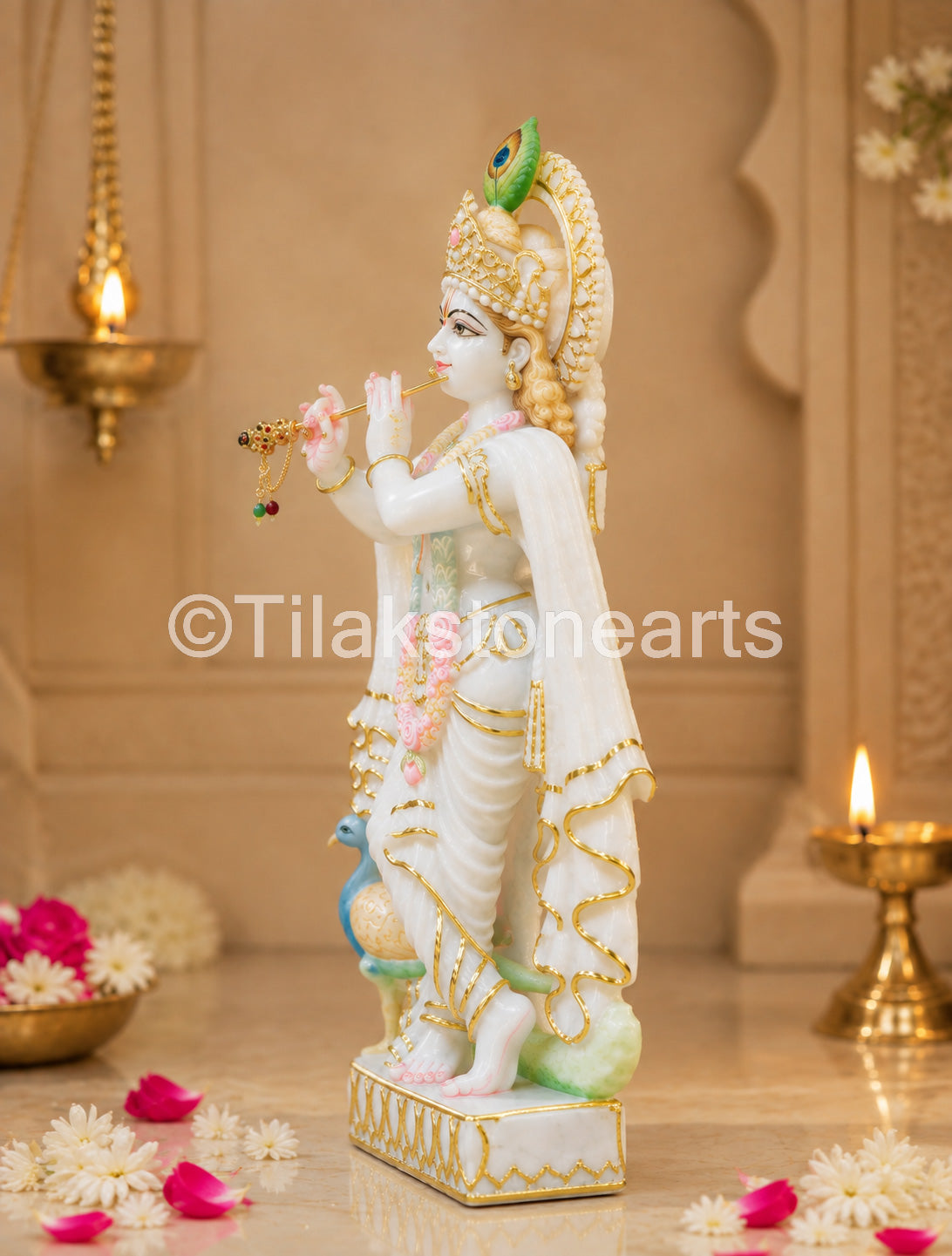 The Divine Murlidhar Krishna Ji 18” Vietnam Pure White Marble Idol