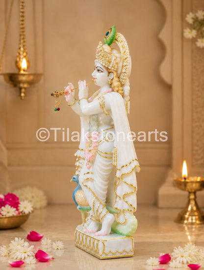 The Divine Murlidhar Krishna Ji 18” Vietnam Pure White Marble Idol