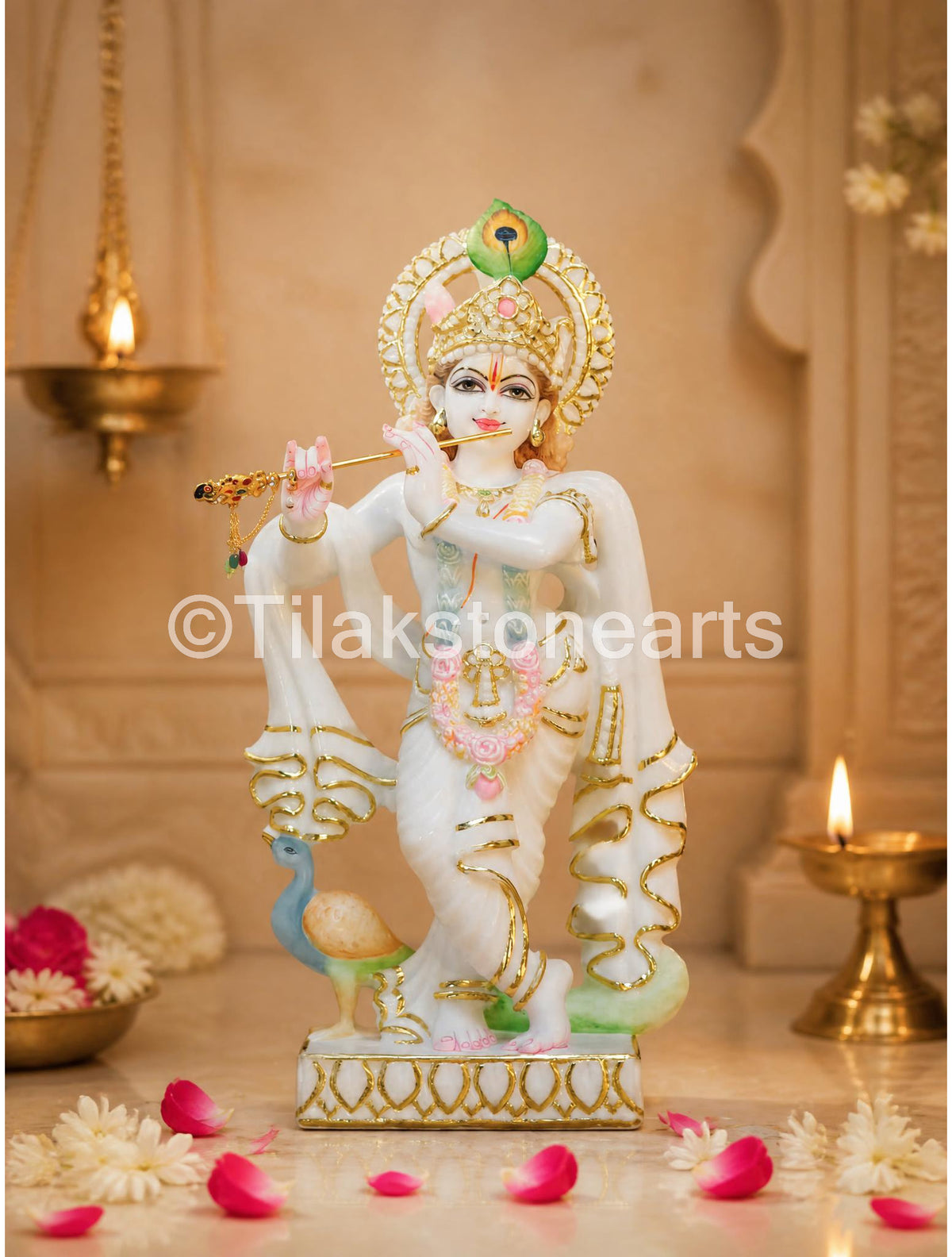 The Divine Murlidhar Krishna Ji 18” Vietnam Pure White Marble Idol