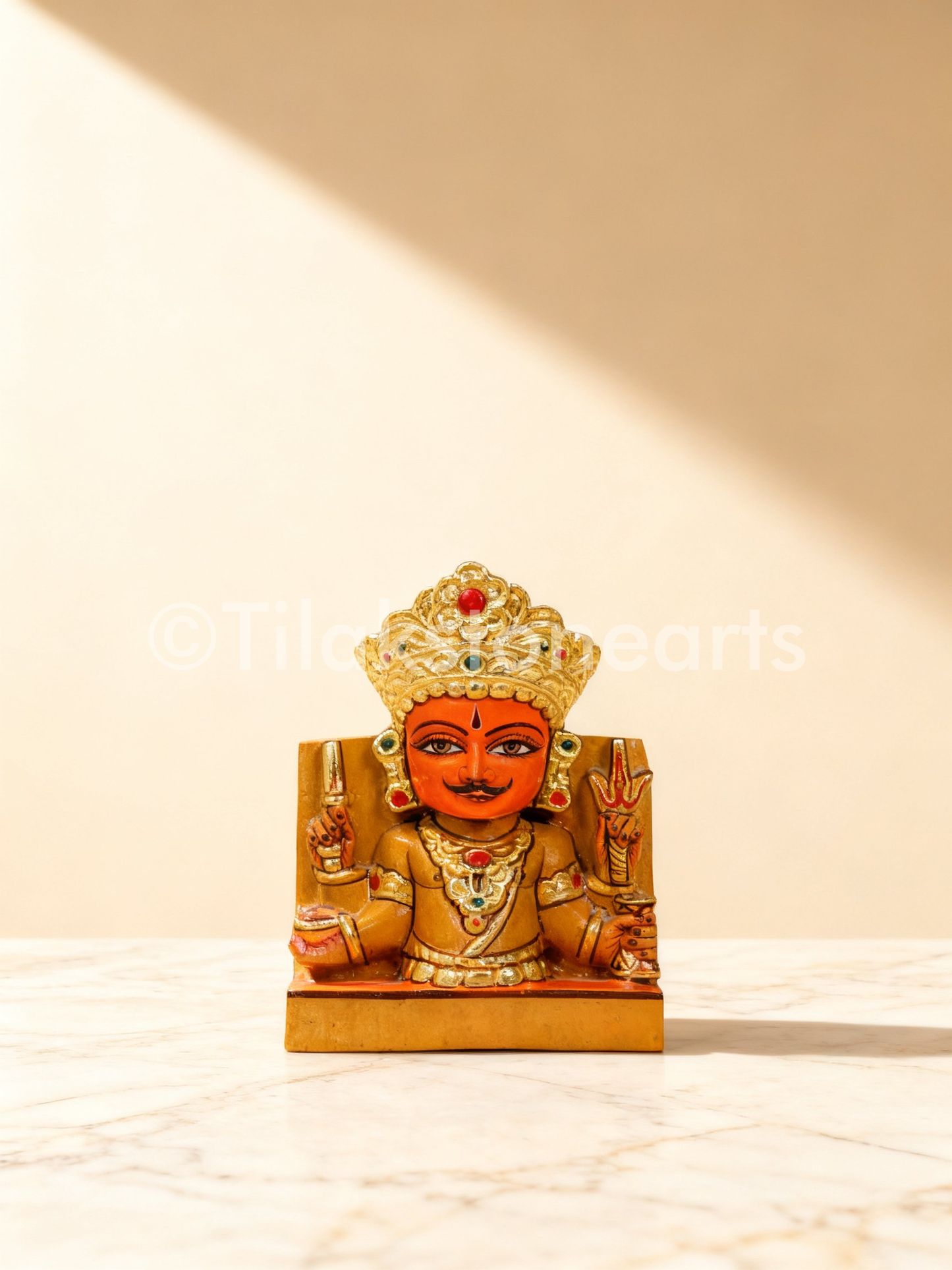 Nakoda Bhairav Jain God 6" Natural Yellow Stone Idol