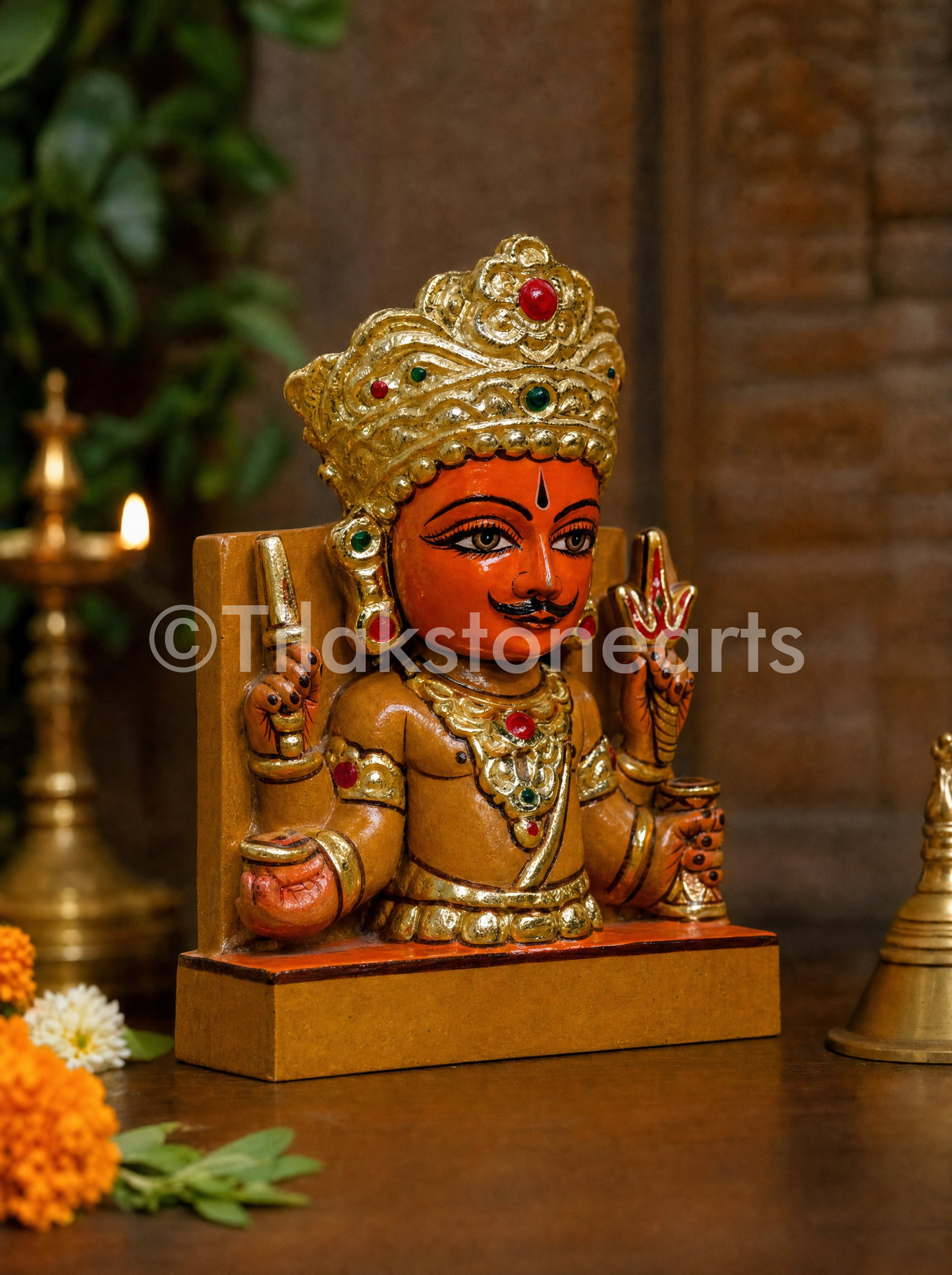 Nakoda Bhairav Jain God 6" Natural Yellow Stone Idol